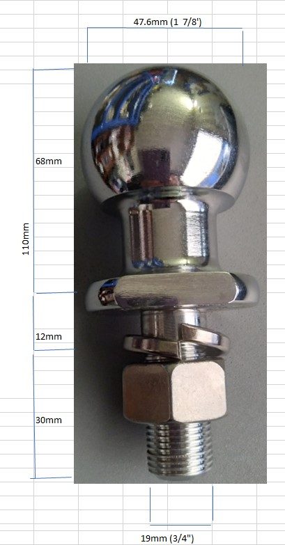 Towball 50mm – 3/4" Thread Chrome - Image 2